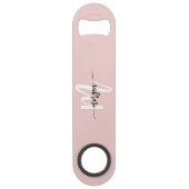 バラ色のモダンなスクリプトの女の子のワンポイントネーム スピード栓抜き (裏面)