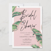 バラ色のモダンなトロピカル ブライダルシャワー 招待状 (正面)