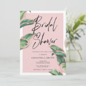 バラ色のモダンなトロピカル ブライダルシャワー 招待状 (スタンド正面)