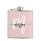 バラ色のモノグラムが可愛らしいスクリプト フラスク (正面)