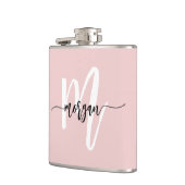 バラ色のモノグラムが可愛らしい女の子のスクリプト フラスク (左)