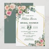 バラ色のユーカリの花を飾ったウエディングシャワーパーティー 招待状 (正面/裏面)