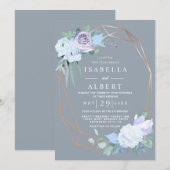 バラ色のライラック ゴールドのライラック 花のウェディング 招待状 (正面/裏面)