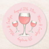 バラ色のロゼ ワイン ブライダルシャワー ラウンドペーパーコースター (正面)