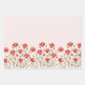 バラ色のロマンチックな赤いバラの花のハートのウェディング ラッピングペーパーシート (正面3)