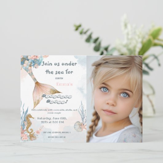 バラ色の人魚の尾の誕生日 招待状 (スタンド正面)