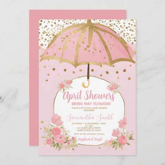 バラ色の傘　四月の雨が五月の花を育てる 招待状 (正面/裏面)