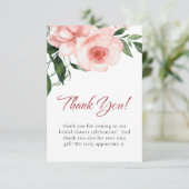 バラ色の優雅な花を添えたウエディングシャワーパーティー サンキューカード (スタンド正面)