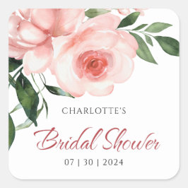 バラ色の優雅な花を添えたウエディングシャワーパーティー スクエアシール
