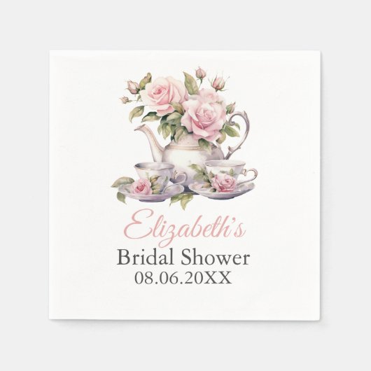 バラ色の優雅な ブライダルシャワーティーブランシュ スタンダードカクテルナプキン (正面)