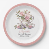 バラ色の優雅な ブライダルシャワー ティーブランシュ ペーパープレート (正面)