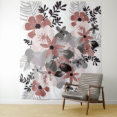 バラ色の唐辛子と灰色のボヘミアンフラワーパターン タペストリー (インサイチュ)
