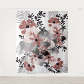 バラ色の唐辛子と灰色のボヘミアンフラワーパターン タペストリー (正面)