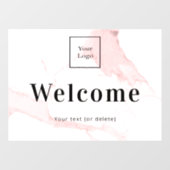 バラ色の大理石の背景に企業ロゴでお客様をお迎えします ウィンドウサイン (シート)