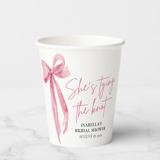バラ色の弓の花嫁の結婚前のお祝い 紙コップ (裏面)