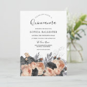 バラ色の桃と黒の花 エレガントなキンセアニエラ 招待状 (スタンド正面)