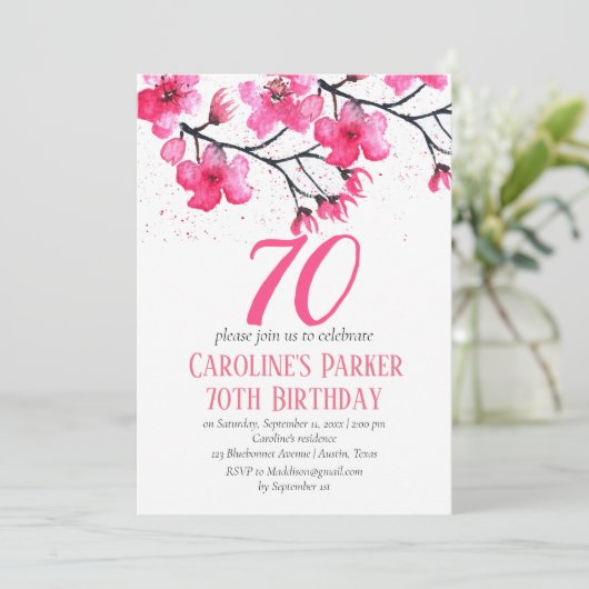 バラ色の桜 70歳の誕生日 花 招待状 (スタンド正面)