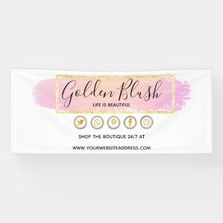 バラ色の水彩とモダンゴールドの幾何学的なシックスタイル 横断幕