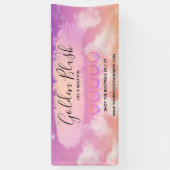 バラ色の水彩とモダンゴールドの幾何学的なシック 横断幕 (縦)