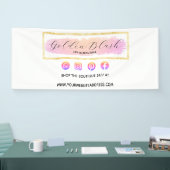 バラ色の水彩とモダンゴールドの幾何学的なシック 横断幕 (トレードショー)