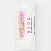 バラ色の水彩とモダンゴールドの幾何学的なシック 横断幕 (縦)