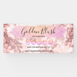 バラ色の水彩とモダンゴールドの幾何学的なデザインがおしゃれ 横断幕