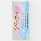 バラ色の水彩とモダンゴールドの幾何学的なデザインがおしゃれ 横断幕 (縦)