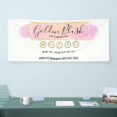 バラ色の水彩とモダンゴールドの幾何学的なデザインがおしゃれ 横断幕 (トレードショー)