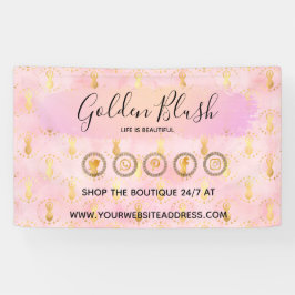 バラ色の水彩とモダンゴールドの幾何学的なデザインがおしゃれ 横断幕