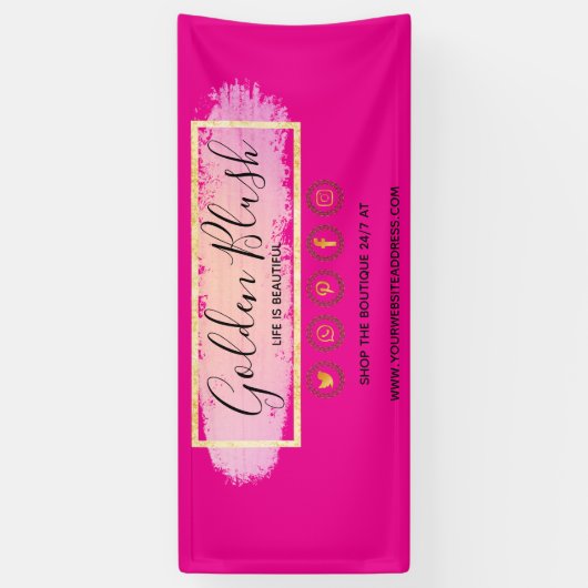 バラ色の水彩とモダンゴールドの幾何学的なデザインがおしゃれ 横断幕 (縦)