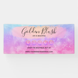 バラ色の水彩とモダンゴールドの幾何学的なデザインがおしゃれ 横断幕