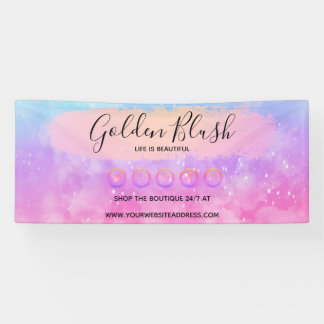 バラ色の水彩とモダンゴールドの幾何学的なデザインがおしゃれ 横断幕