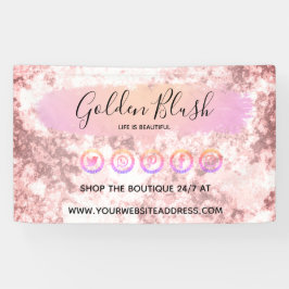 バラ色の水彩とモダンゴールドの幾何学的なデザインがおしゃれ 横断幕