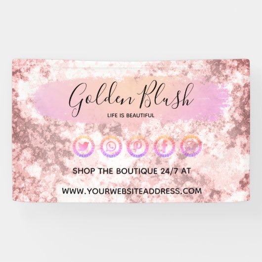 バラ色の水彩とモダンゴールドの幾何学的なデザインがおしゃれ 横断幕 (横)