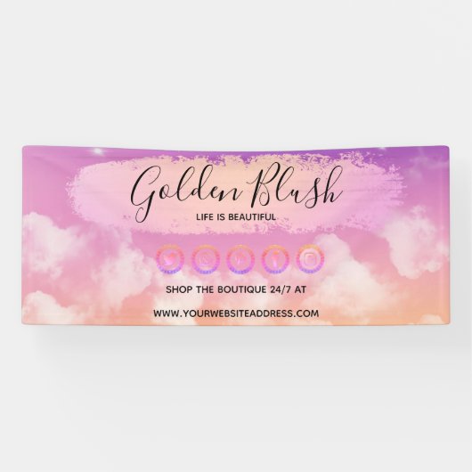 バラ色の水彩とモダンゴールドの幾何学的なデザインがおしゃれ 横断幕 (横)