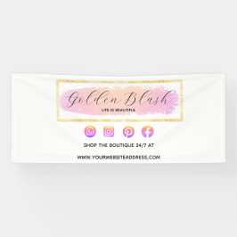 バラ色の水彩とモダンゴールドの幾何学的なデザインがおしゃれ 横断幕