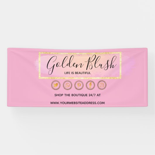 バラ色の水彩とモダンゴールドの幾何学的なデザインがおしゃれ 横断幕 (横)