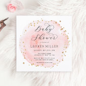 バラ色の水彩円形ベビーシャワー スクエア 招待状