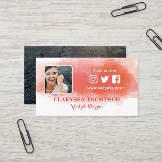 バラ色の水彩画のしぶきの写真の会合媒体 名刺 (正面/裏面インサイチュ)