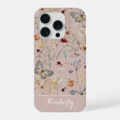 バラ色の水彩画の野生の花のパターン名 iPhoneケース (裏面)