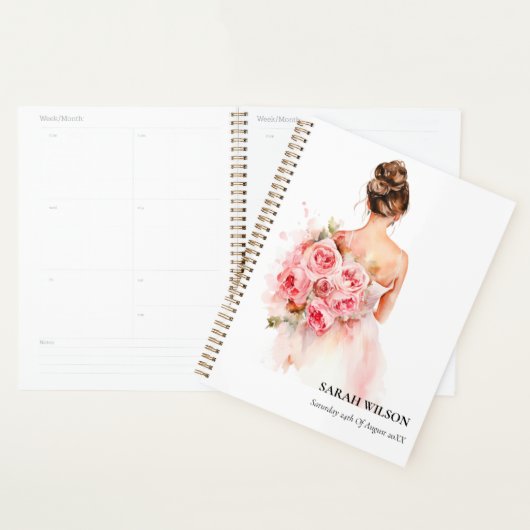 バラ色の水彩画ウェディングドレス ブライダルシャワー プランナー手帳 (ディスプレー)