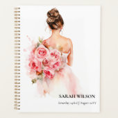 バラ色の水彩画ウェディングドレス ブライダルシャワー プランナー手帳 (正面)