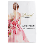 バラ色の水彩画ウェディングドレス ブライダルシャワー ミディアムペーパーバッグ (裏面)