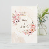 バラ色の水彩花のウェディング 招待状 (スタンド正面)