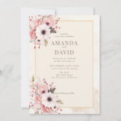 バラ色の水彩花のウェディング 招待状 (裏面)