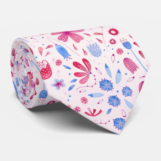 バラ色の水彩花 ネクタイ (ロール)