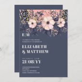 バラ色の淡いピンクとほこりっぽい青とローズゴールドの花柄のウェディングスタイル (正面/裏面)