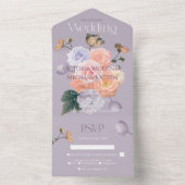バラ色の淡い紫のモダンな花の結婚式 オールインワン招待状 (内側)