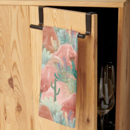 バラ色の渓谷砂漠の花開く水彩画アート キッチンタオル