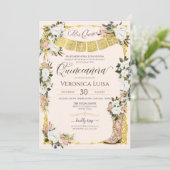 バラ色の白金チャロ フラワーブートのキンセアニエラ 招待状 (スタンド正面)